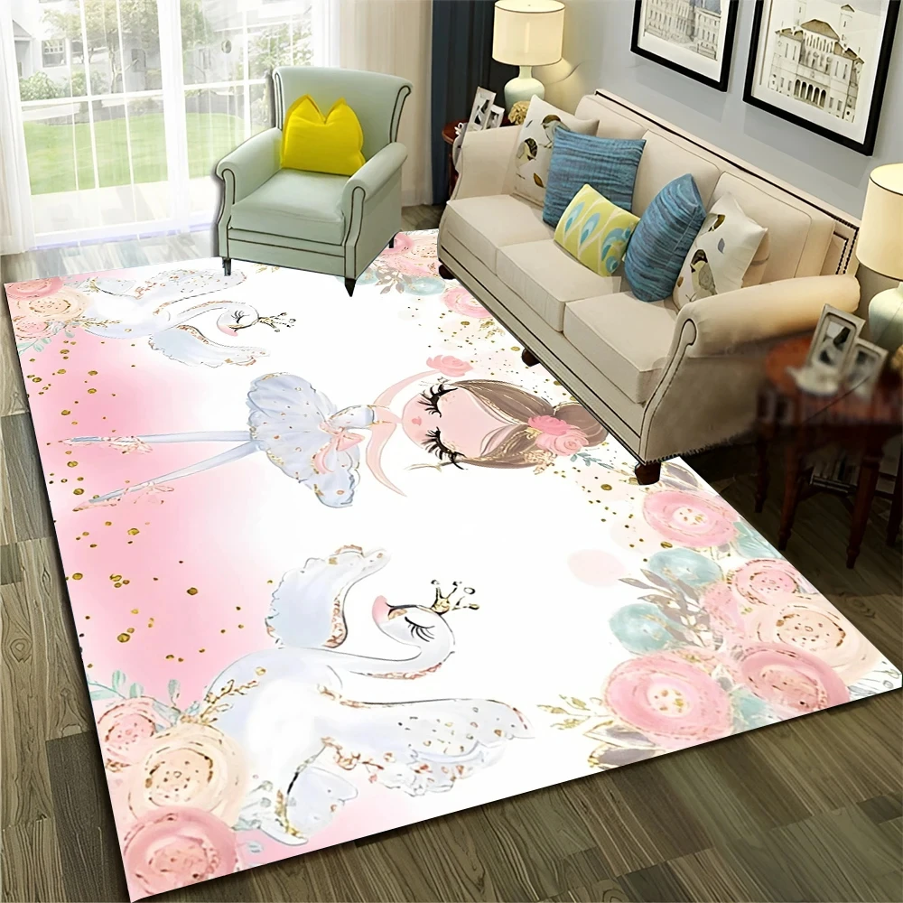 Ballet Girl Ballerina Swan Carpet Cartoon Rug for Home Living Room Bedroom Sofa Doormat Decor,kids Area Rug Non-slip Floor Mat