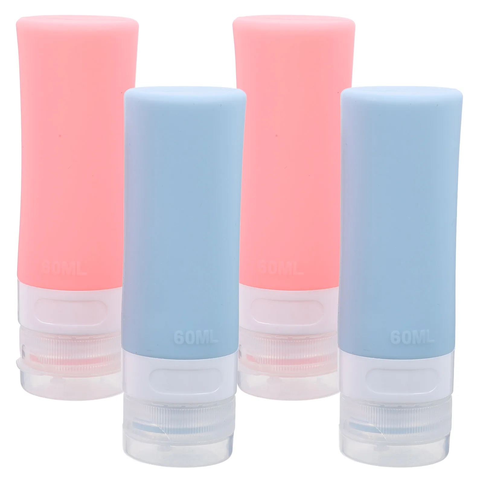 

4pcs Travel Bottles Portable Containers Silicone Head Plastic Separate Shampoo Conditioner Soap Sunscreen Lotion Refillable