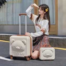 Bear Head Small Suitcase Ladies Cosmetic Case Cute Luggage Set Cabin Suitcase Password Travel Bag With Wheels 14/20 inch