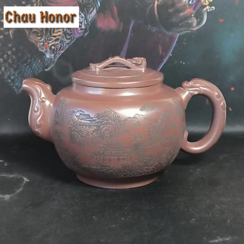 

440ml Retro Yixing Purple Clay Teapots Handmade Ruyi Longquan Pot Raw Ore Ruby Red Mud Kettle Chinese Zisha Tea Set Collection