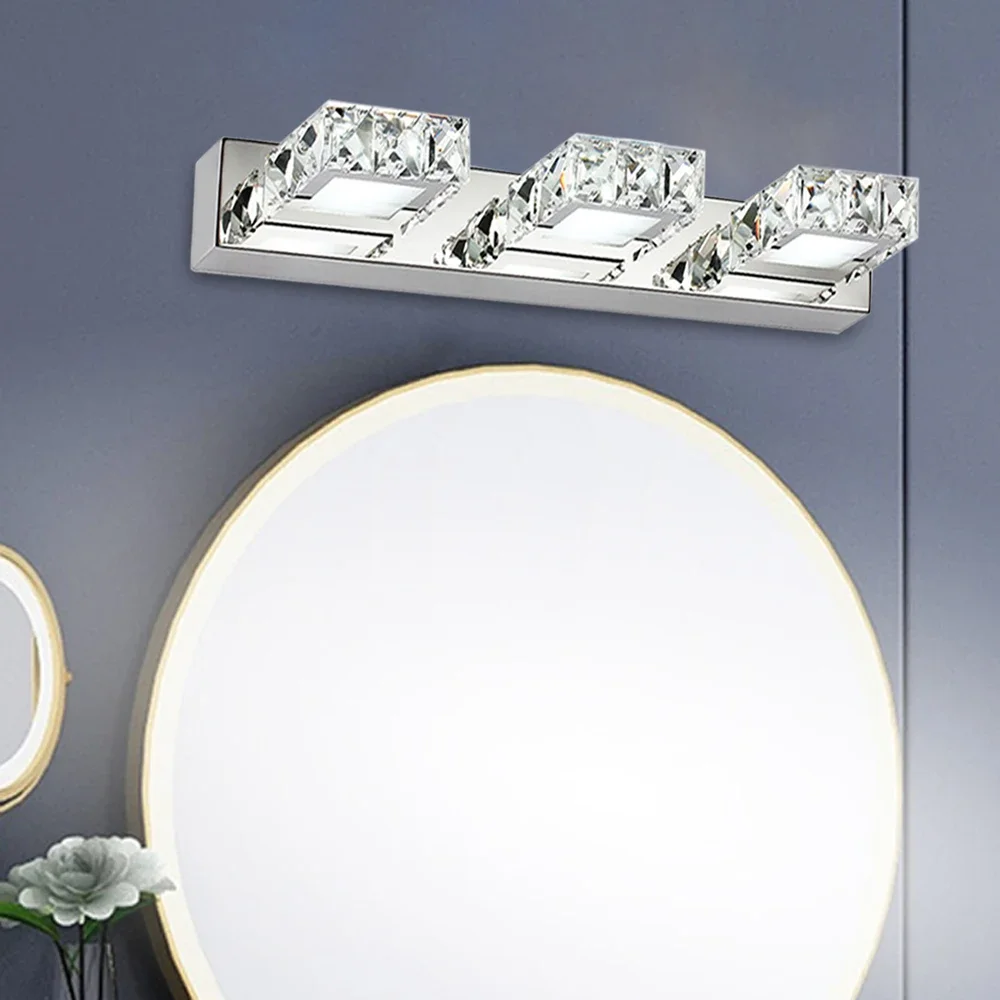 3-Head K9 كريستال LED مرآة حمام ضوء الحديثة الحائط الغرور تركيبة إضاءة 32.29ft2 تغطية IP65 مقاوم للماء 6000K