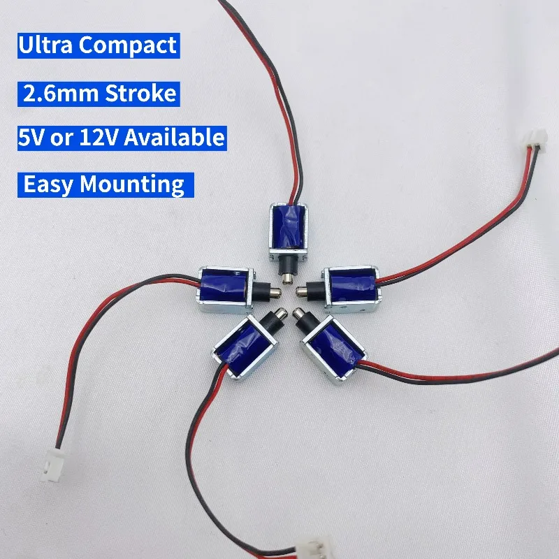 5 unidades de mini cerradura solenoide de CC 5V 12V, válvula electromagnética de 2.6mm de carrera para cargador de vehículos eléctricos, armario de compartición y equipo médico
