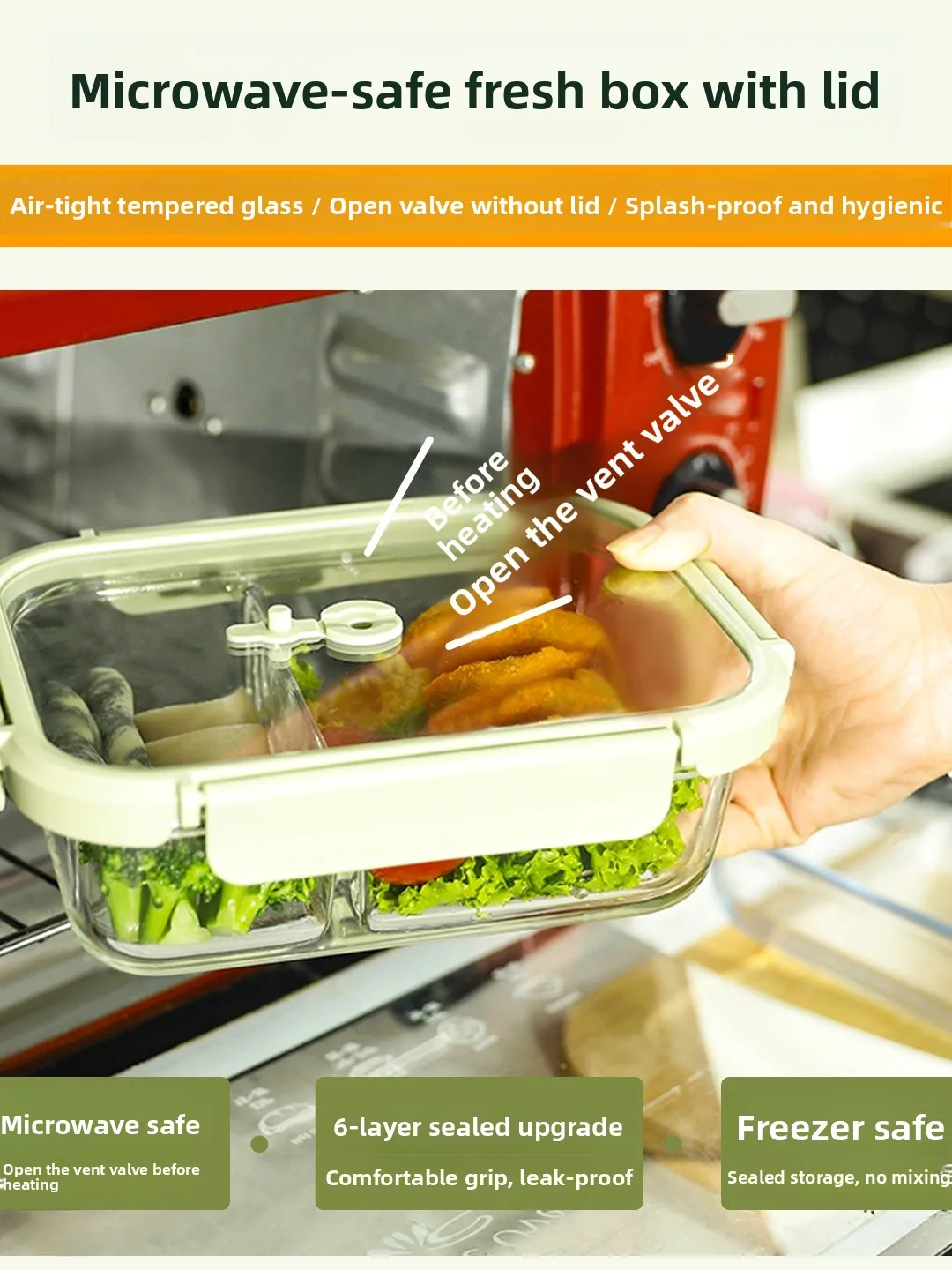 Lehe High Borosilicate Glass Lid Lunch Box Microwave Safe Bowl for Office Workers Food Bento Box Freshness Preservation Conta... view 2