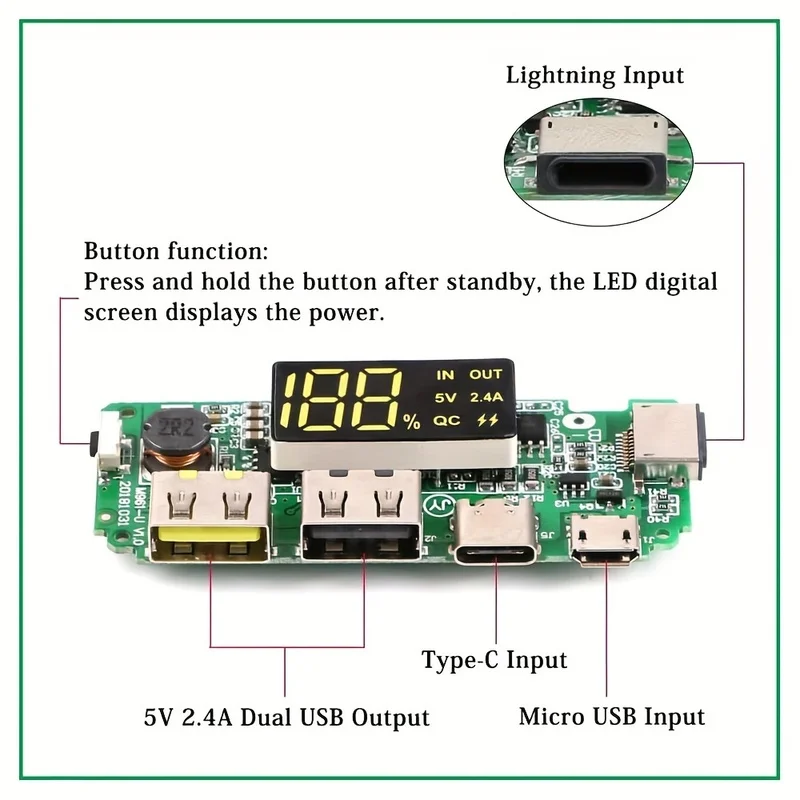 1pc 4pcs Dual USB 18650 Battery Charging Board 5V 2.4A Mobile Power Supply Module 3 Ports Lithium Charger Circuit with Multi Pro