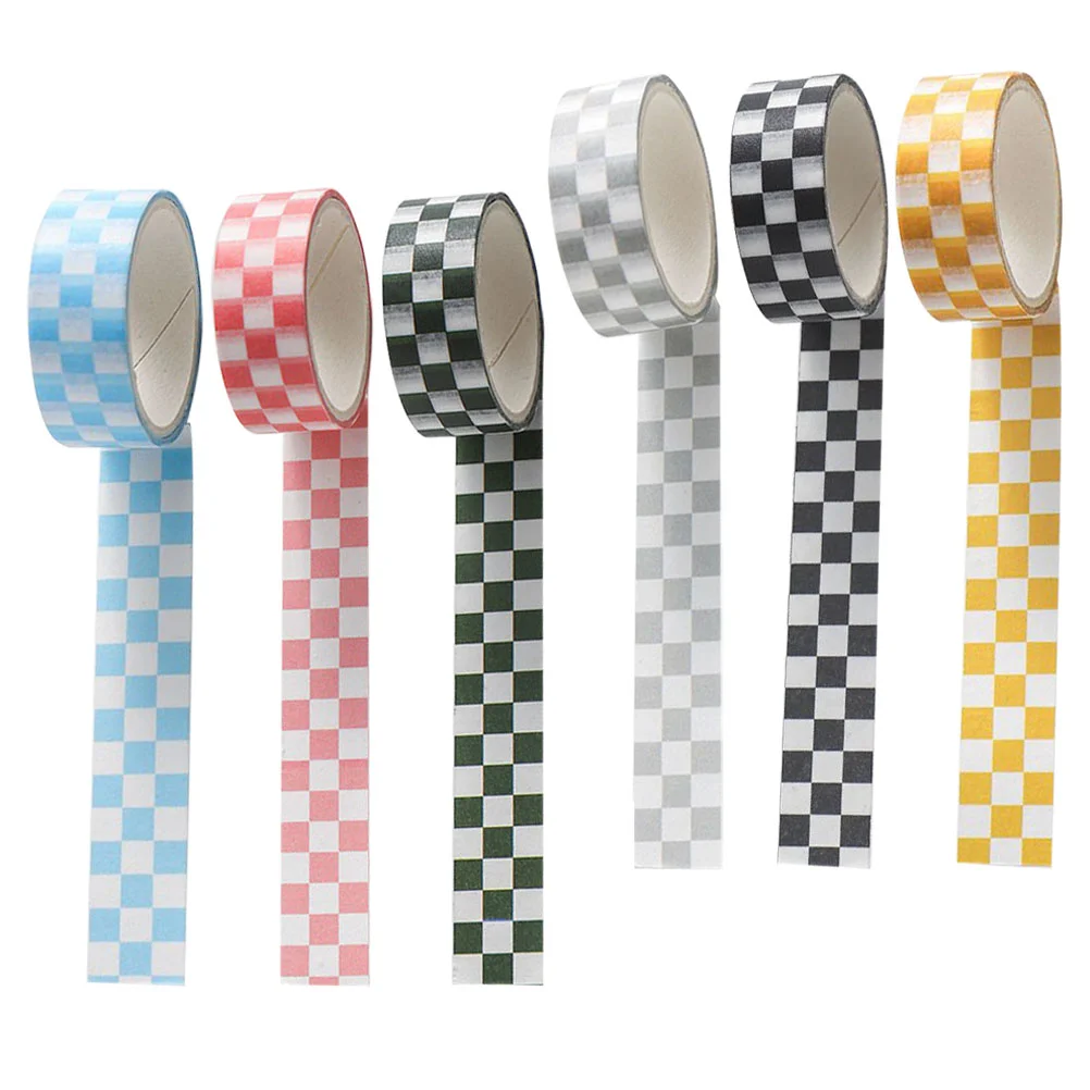 6 Rolls Decorative Adhesive Tapes Decorate Scrapbook Checkered Bulletin Board Border Japanese Paper Washi Kawaii Crafts