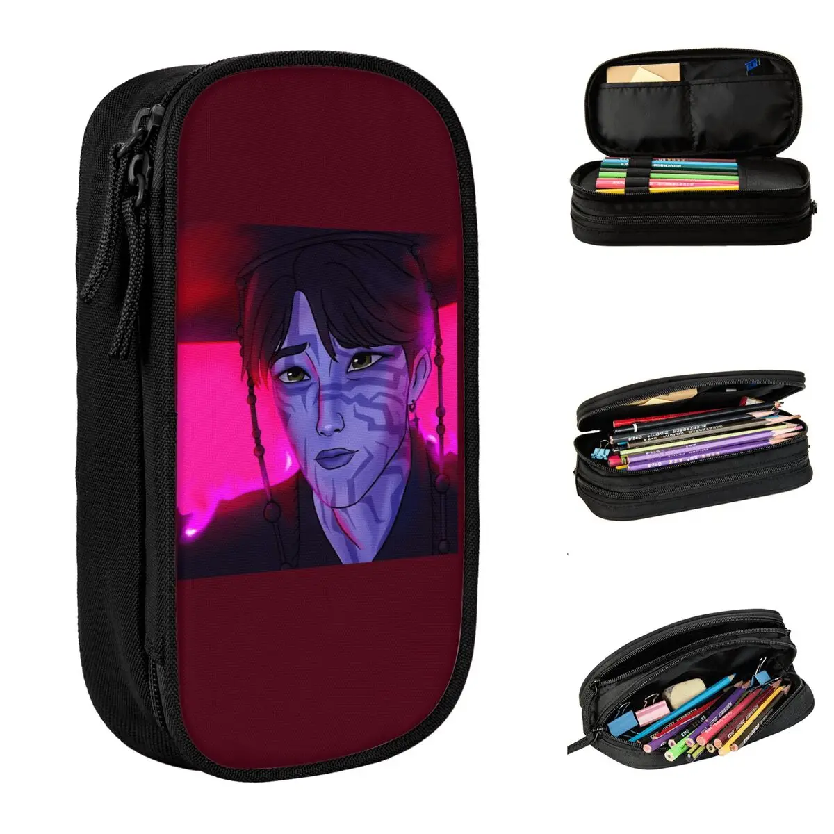 

Jinu Saja Boys KPop Demon Hunters Pencil Case Double Layer Pencil Pouch Girls Boys School Pencil Cases Stationery Organizer