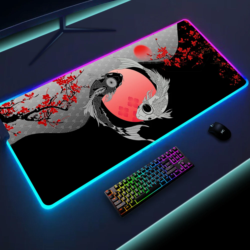 RGB Luminous Mousepad Koi Thickened Mouse Pad Japanese-style Large Table Pad Encrypted Anti Skid Super Large Video Game Office