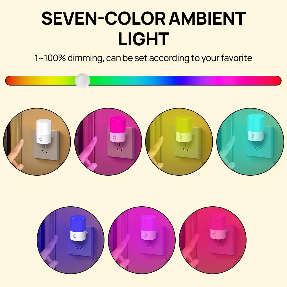 7 Color WiFi Night Light EU/CN Plug in Dusk to Dawn Sensor Wall Nights Lamp Square for Bedroom Hallway Stairs Corridor 110V 220V