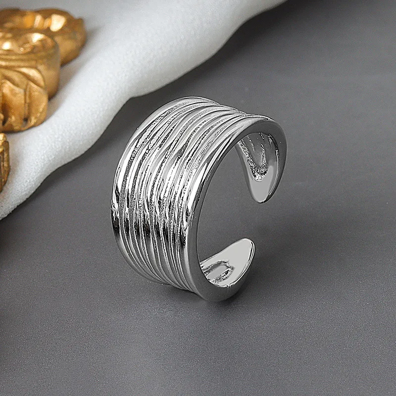 QMCOCO Korean Version Silver Color Ring Personality Trend Jewelry Fashion Multilayer Rings For Women Party Accessories