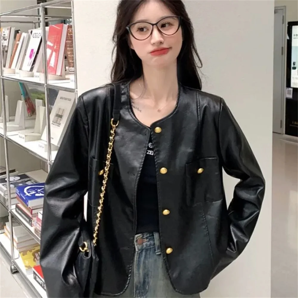 Women Jacket Retro Short Leather Jacket Women's Spring and Autumn new pu Leather Jacket Advanced Explosive Street Fashion Coat