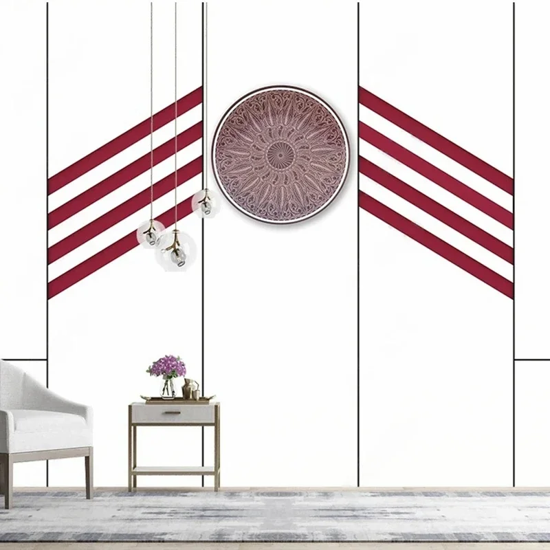 Custom Mural Interior Decoration Wallpaper 3D Stereoscopic Abstract Grid Red White Background Environment Friendly Wall Covering