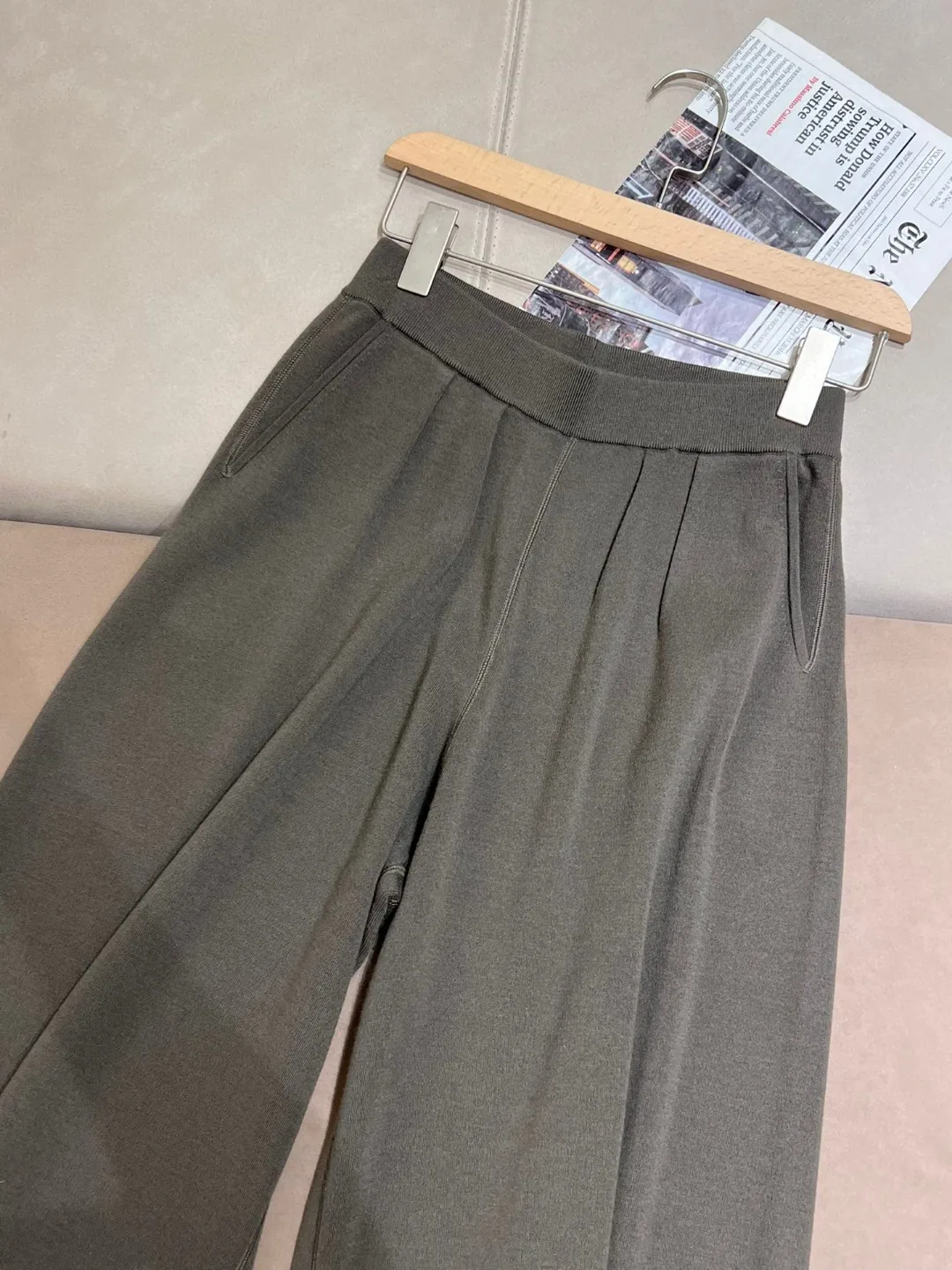 Early spring new 100% merino wool knitted wide leg pants