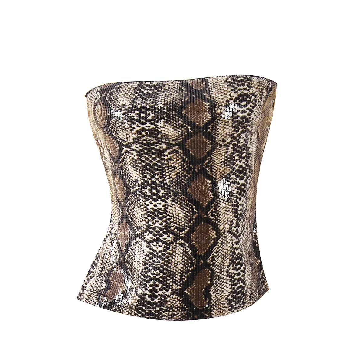 New Slim Backless Printing Sequins Snake Pattern Tube Top Women