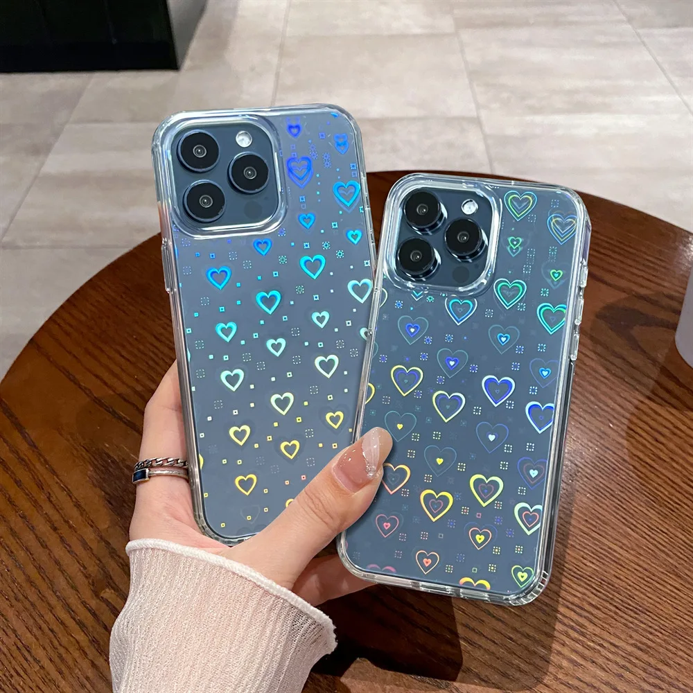 

Phone Case For Google Pixel 8/8a/8Pro/9/9Pro XL New Korean INS Laser Love Print Transparent Anti-fall Protective Cover