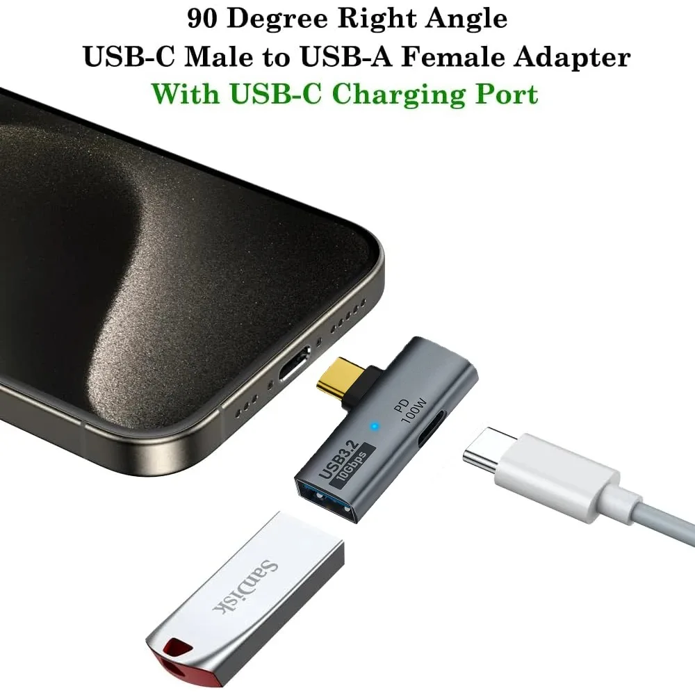 2 in 1 USB Type-C OTG Adapter USB3.2 10Gbps Data Transfer 100W PD Fast Charging Converter for Steam Deck Switch Chromecast