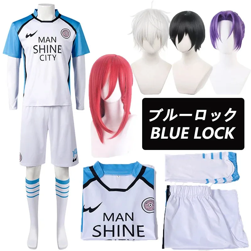 Az15Anime 블루 잠금 의상 빨간색 유니폼 티셔츠 가발 남자 Chigiri Hyoma Seishiro Reo Mikage Nagi Cosplay Football Tracksui
