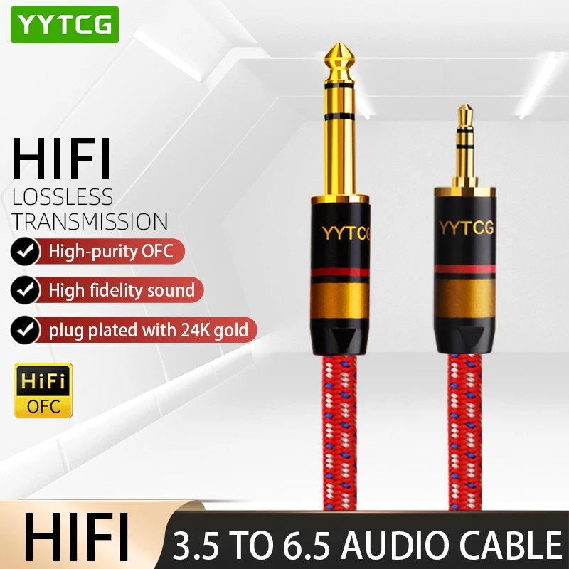 

YYTCG 3.5mm to 6.35mm Adapter Aux Cable for Mixer Amplifier CD Player Speaker Gold Plated 3.5 Jack to 6.5 Jack Male Audio Cable