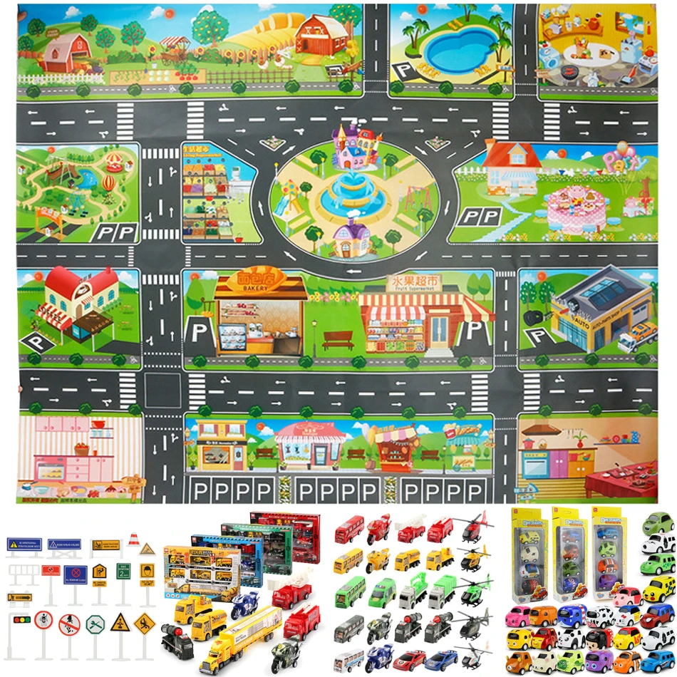 Plastic Road Carpet for Kids Play Mat Children Thin Traffic Map Boy Girl Toy Mats Cartoon City Rug  Baby Playing Educational Map