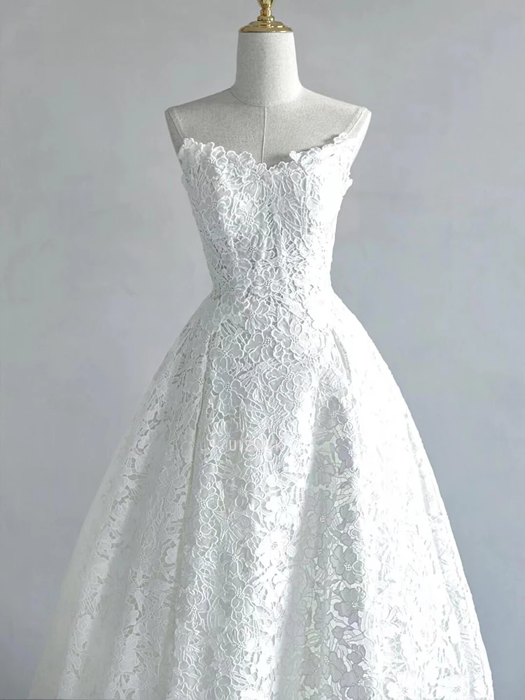 Vestidos De Novia largos De encaje sin tirantes Vintage, vestido De Novia sin mangas elegante con hombros descubiertos para mujer, Vestidos De Novia