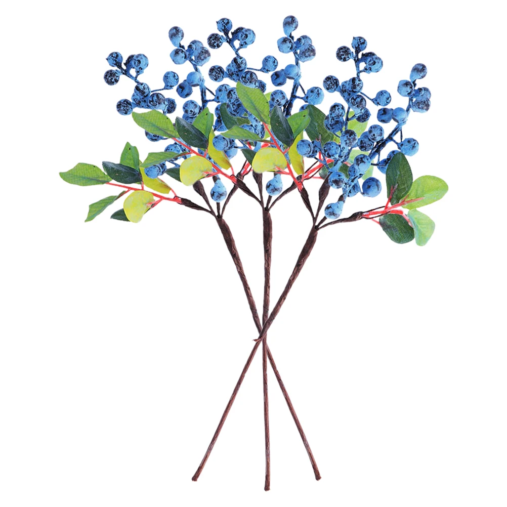 

3pcs Artificial Fake Fake Berry Blueberries Floral Picks Artificial Blueberry Picks For Christmas Wedding Decoration
