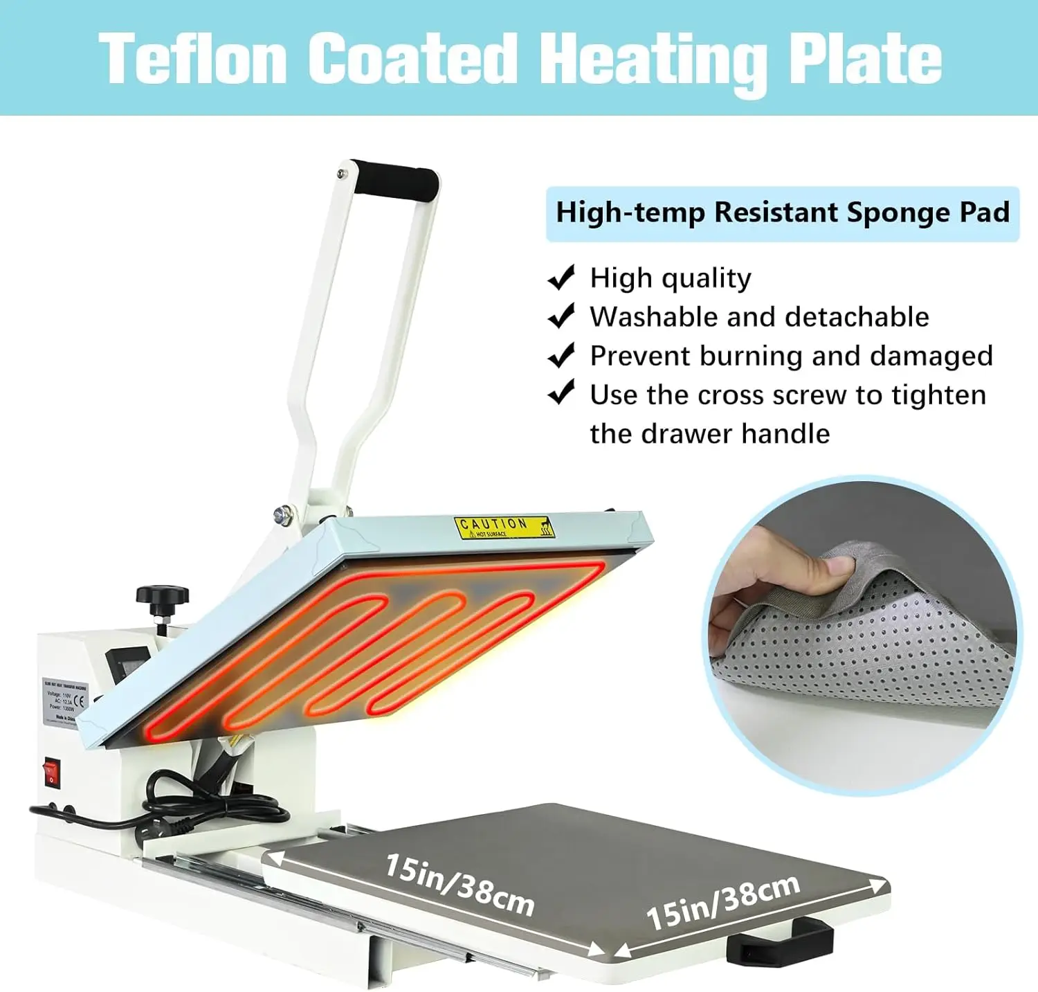 Heat Press 15x15 inch Industrial Quality Sublimation Heat Press, Slide Out Heat Transfer Machine for T-Shirt, Blue