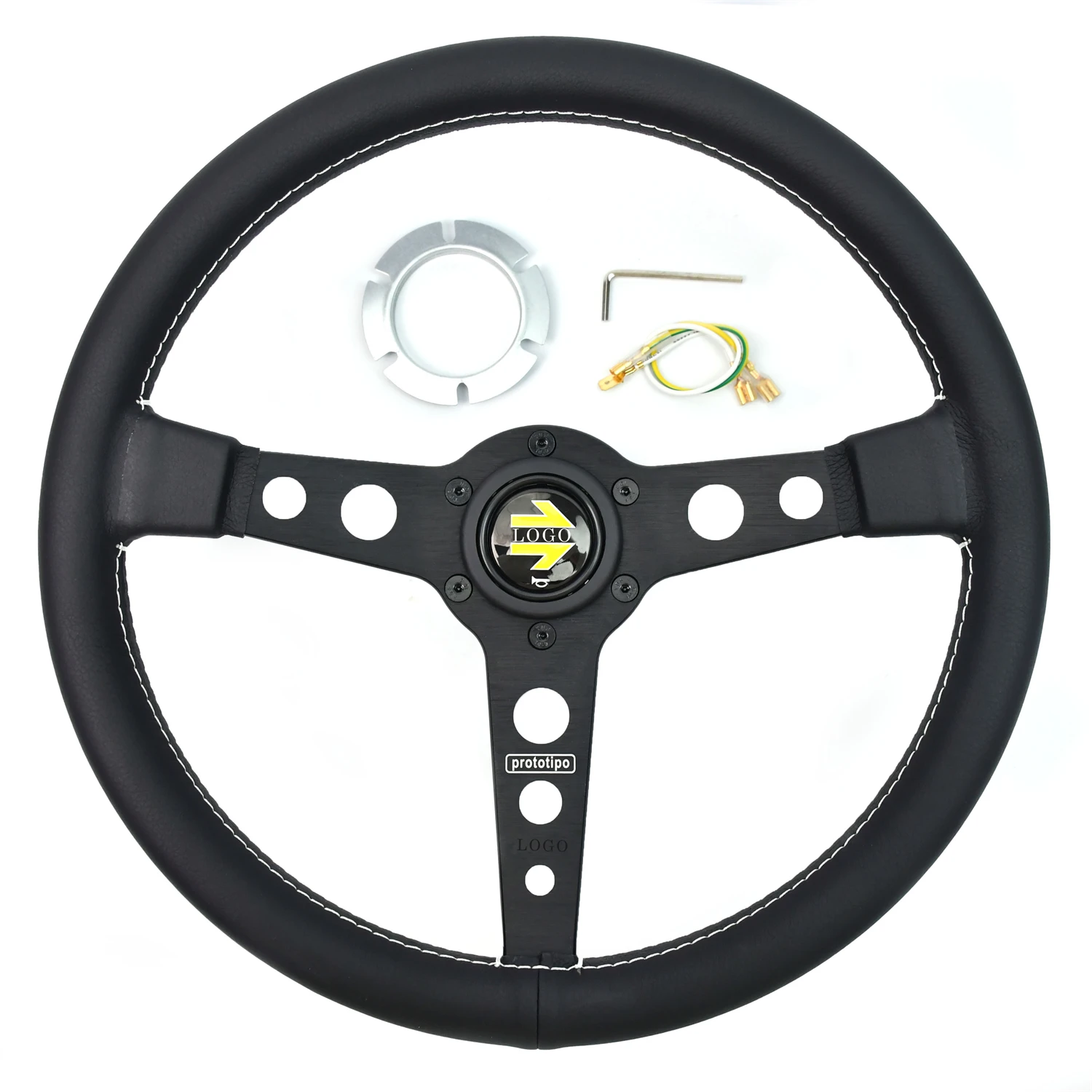 

Tiypeor 14Inch Universal Competitive PROTOTIPO Black Leather JDM Racing Steering Wheel Volantes for Car