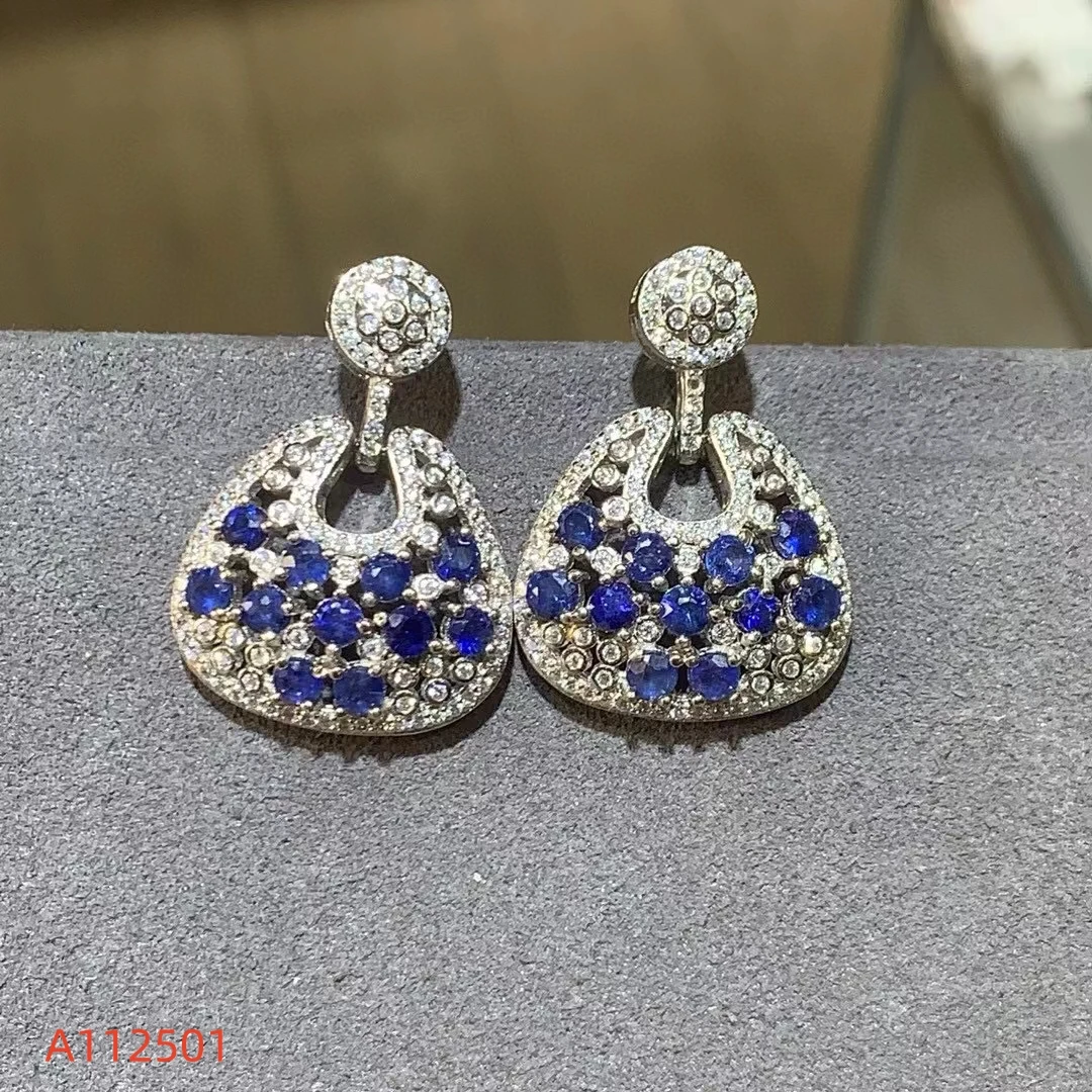 Fine Jewelry S925 Pure Silver Exquisite Inlaid  Natural Sri Lanka Sapphire Women's Earrings High Clarity Gems Support Testing