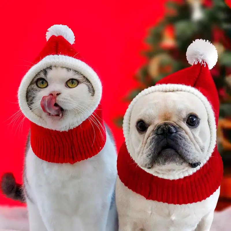 

Adorable Knitted Thick Yarn Pet Hat New Year Dog Christmas Headwear Lovely Pet Accessories Knit Cap Universal Size