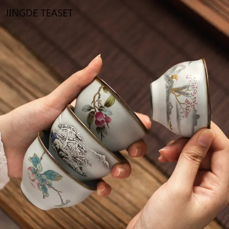 Chinese Ru Kiln Crockery Tea Cups ChaZhan Anti Scaling Retro Teacup Ceramic Multicolor Master Personal Single Cup Drinkware