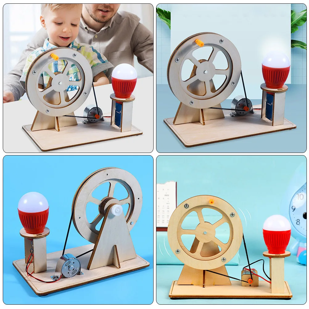 

1 set Hand Crank Generator Kit Wooden Science Project Electricity Maker DIY Experimental Toy Educational Physics
