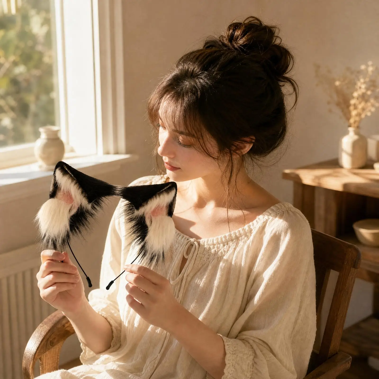 Soft Cat Ear Headband with Attach-Tail Attachment Lightweight Faux-Fleece Feline Tail with Matching Headband Flexible for