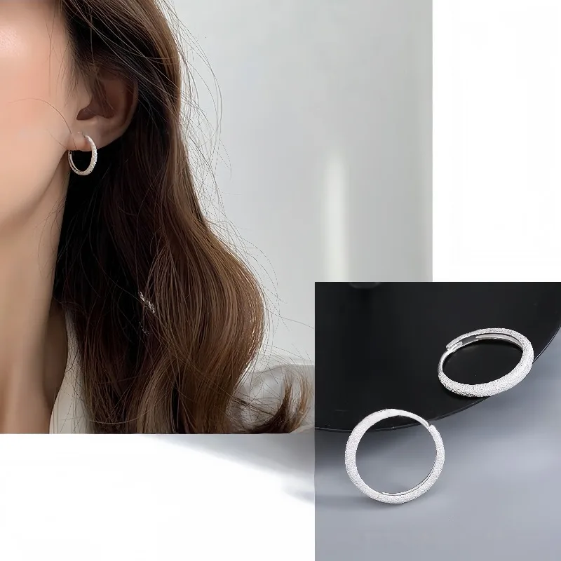 Shining Silver Metallic Luster Surface Hoop Earrings Fashion Earrings Jewelry Circle Glitter Earrings Girl Party Wedding Jewelry