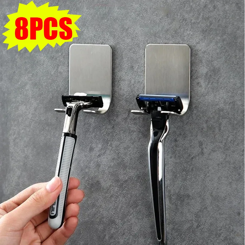 

2pcs Razor Holder Stainless Steel Men Shaving Shaver Razor Stand Shelf Shaving Razor Storage Rack Bathroom Hook Organizer