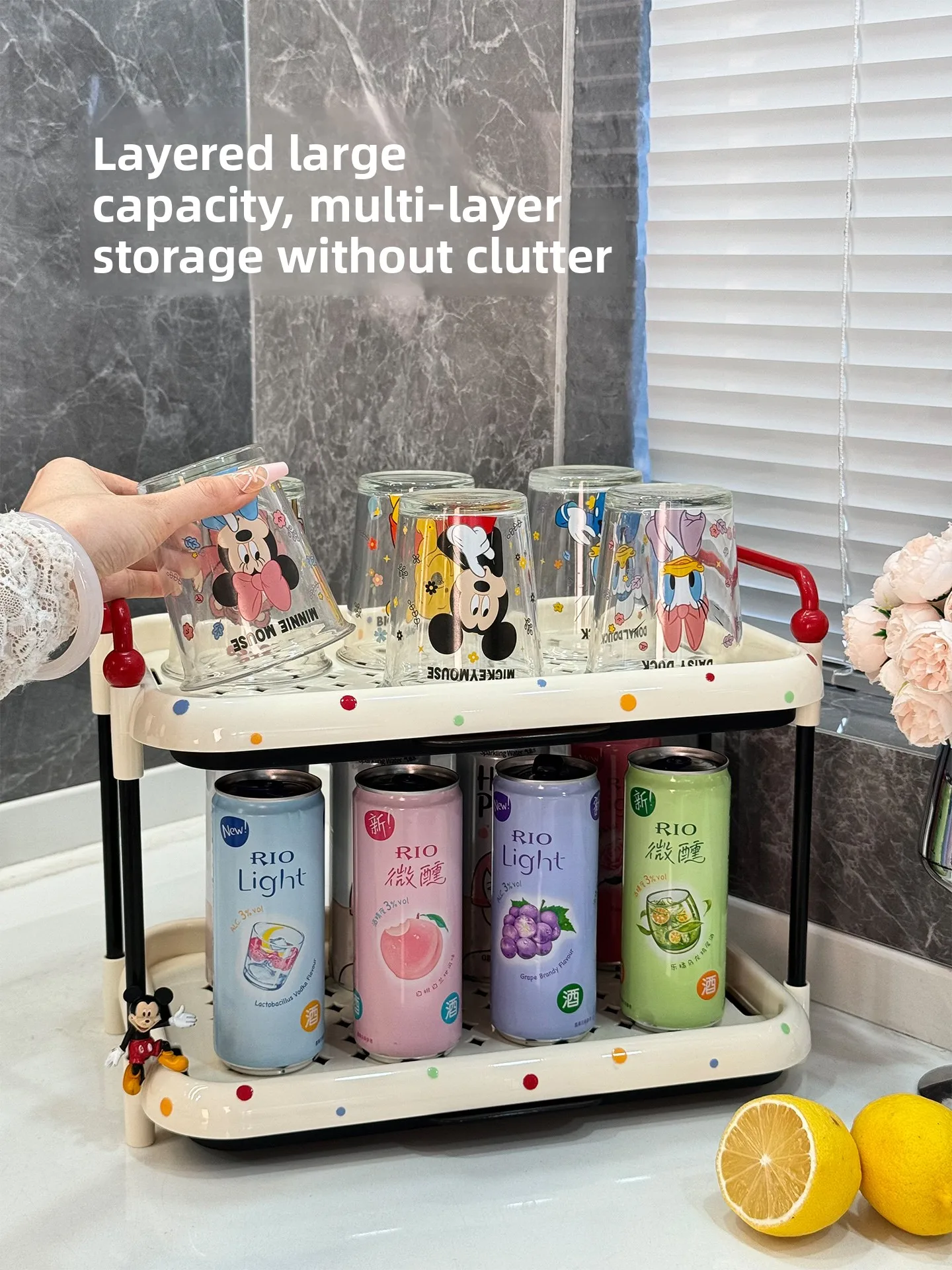 

Double Layer Cup Storage Ra Tea Set Draining Tray Home Desktop Water Cup Placement Silver Tranquili Brand Batoom Organizer