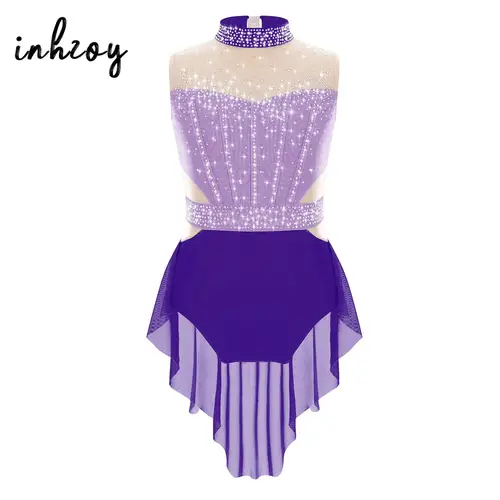 Niños Niñas gimnasia Ballet leotardo vestido de actuación traje de baile lírico brillante Rhinestone patinaje artístico mono Ropa de baile