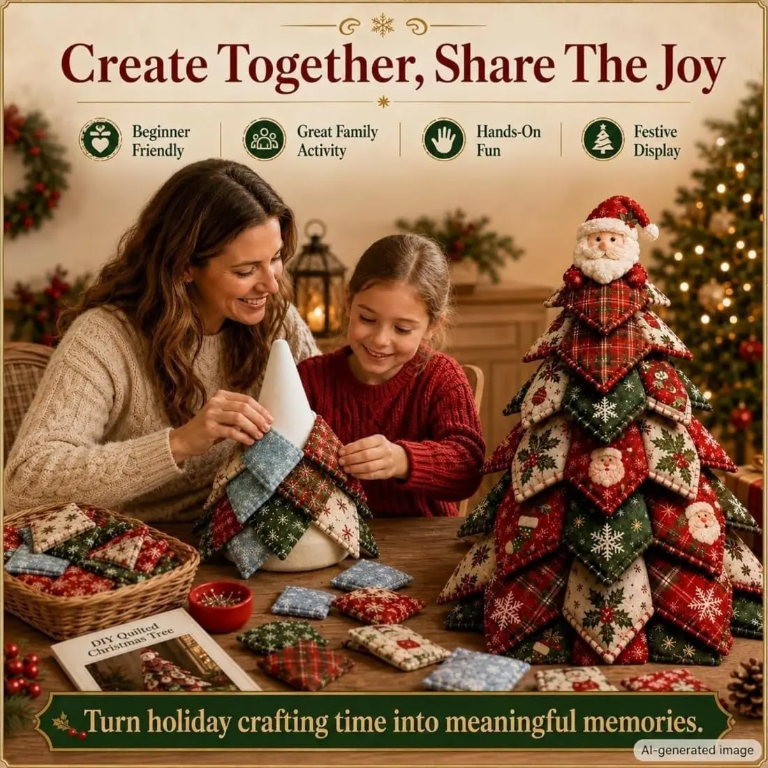 2026 New Christmas & Halloween DIY Quilted Fabric Tree Kit, Handmade Tabletop Holiday Decor, Ideal for Home Mantel Table Office