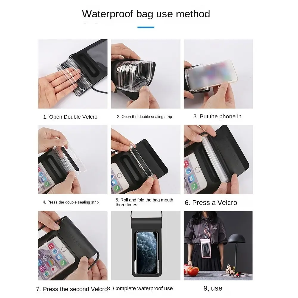 タッチスクリーン対応 防水携帯電話バッグ 透明PVC製 スマホ保護ポーチ IPX8防水 防水漏れ防止 水中ドライバッグ