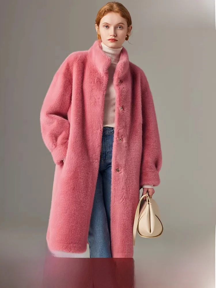 

Young Women's Mid-Length Mink Fur Coat Winter Thiened Eco-Friendly Inteated Leather Jaet Korean Sle Commute Faion