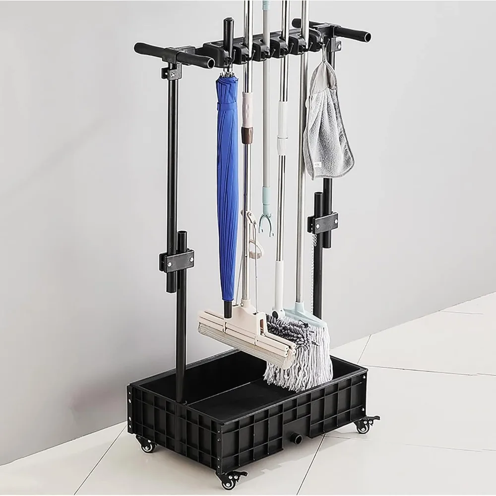 

Wall-Mounted Broom and Mop Organizer: Portable Cleaning Supply Storage Rack