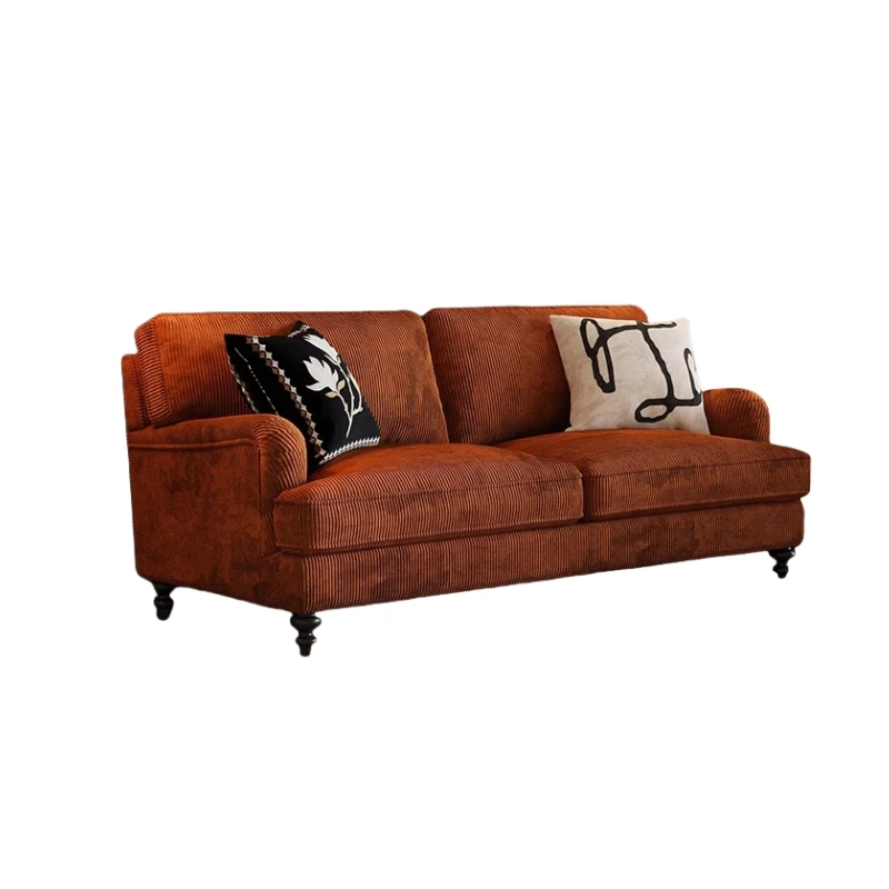 

Retro double three-seat corduroy cloth sofa small apartment living room furniture