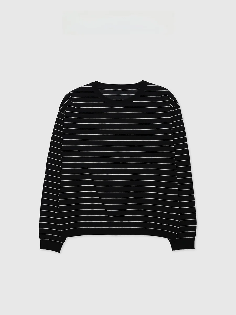 

Classic Soul Backatone Women's Knitted Sweater round Neck Stripe Pattern Cotton Blend Comfortable Fit Spring Fashion