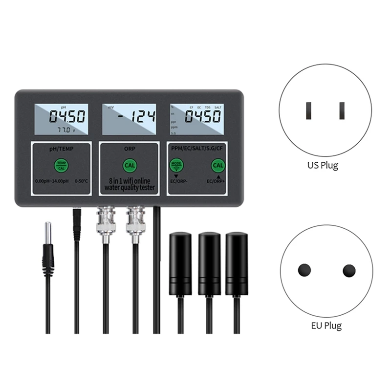 

Tuya восемь в одном цифровой Wi-Fi тестер качества воды PH EC TDS SALT SG.Temp ORP CF метр многофункциональный интеллектуальный монитор