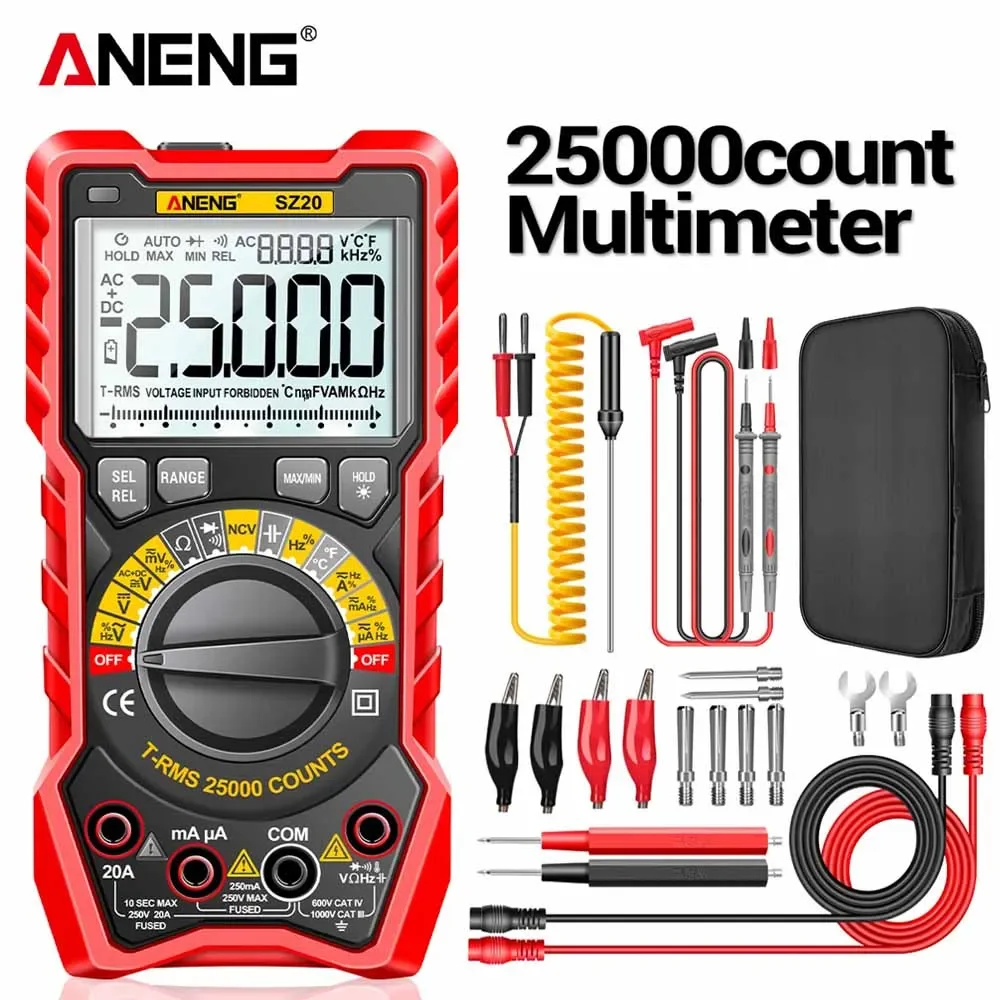 Aneng Sz20 25000 Contagens Profissional Multímetro Digital Elétrico ac dc Medidor de Corrente Tensão Testador para o Carro Ohm Temp Capacitor
