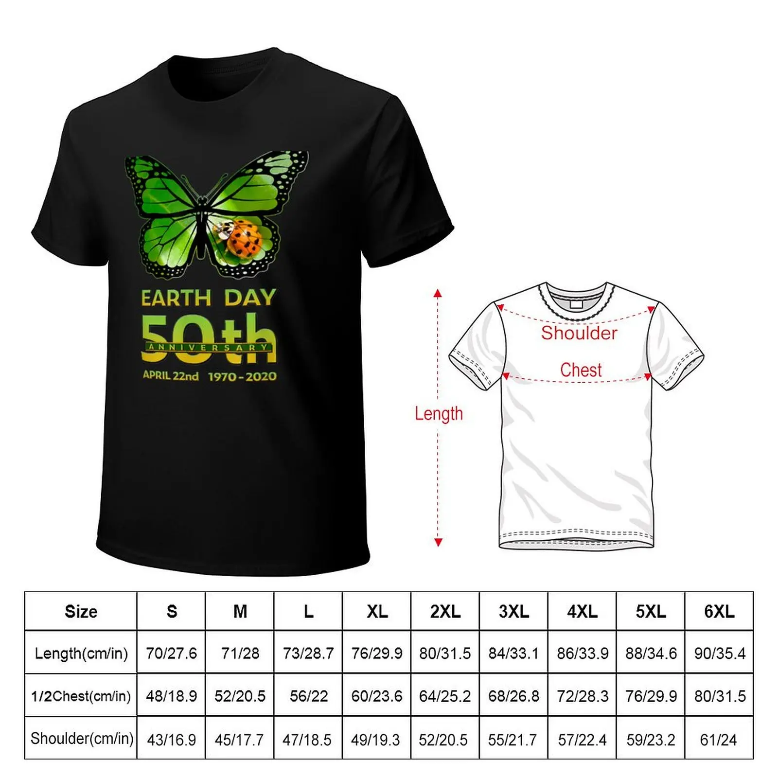 Earth Day 50th Anniversary Butterfly and Ladybug Silhouette T-shirt tees summer top blanks blacks mens clothing