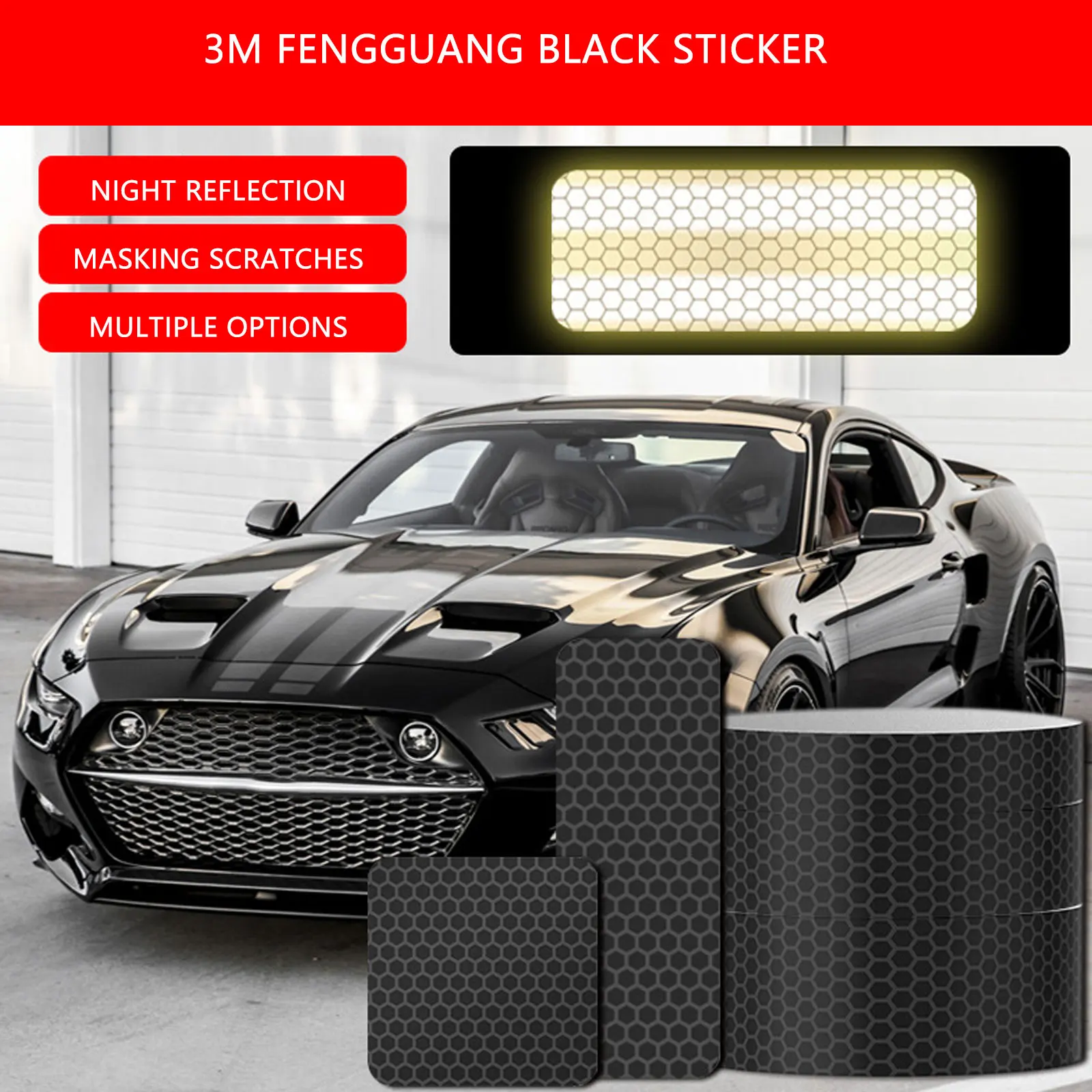 Black Reflective Strips Sticker Adhesive Safety Mark Warning Tape Bike Automobile Motorcycle Car Styling Anti Scratch Stickers