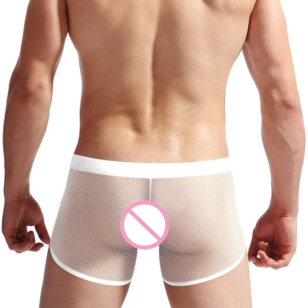 See Through Men Boxer Briefs Front O-ring Hoop Underwear Removeable Bugle Pouch Boxer Shorts Porn Jocky Boxershorts Man