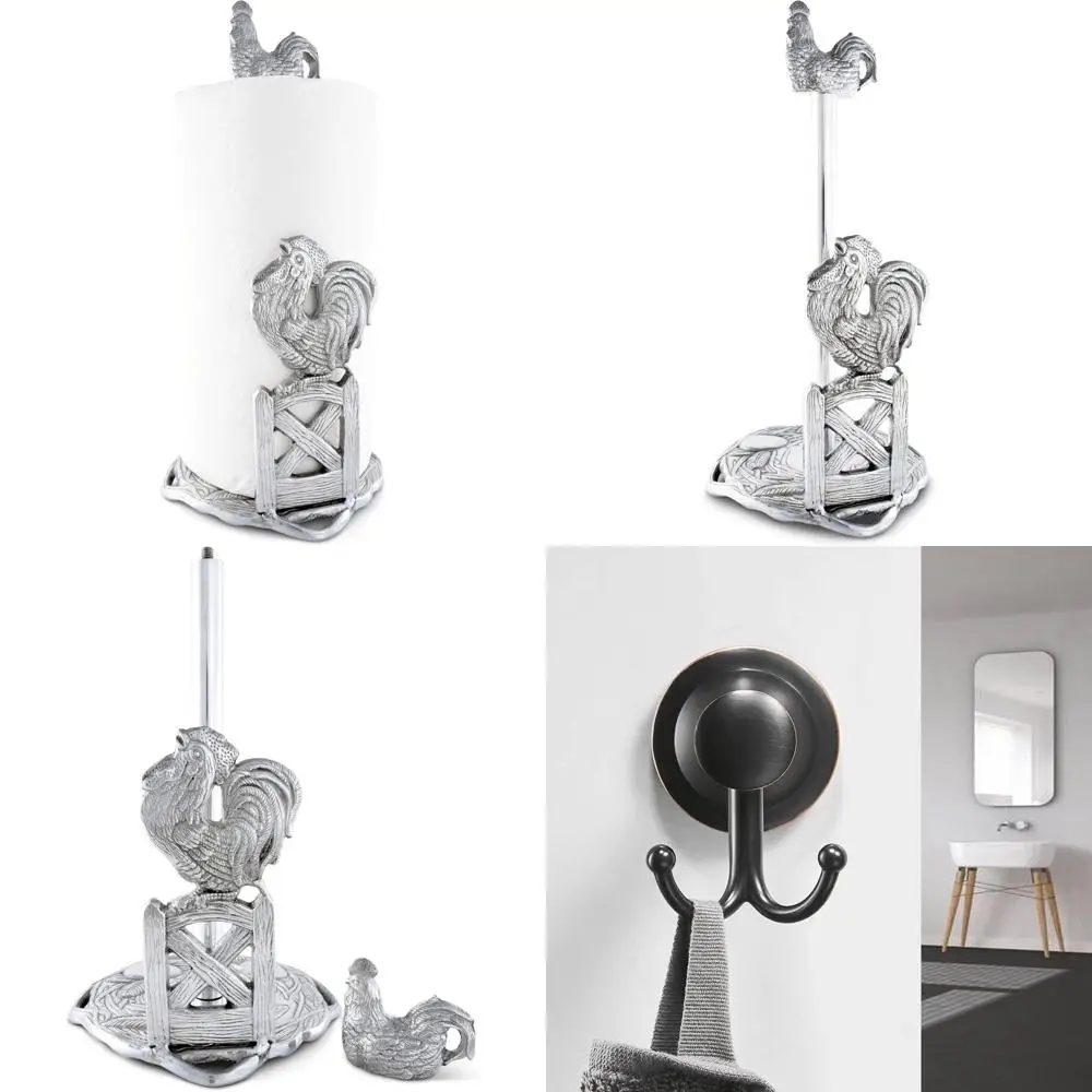 

Aluminum Rooster-Themed Decorative Paper Towel Holder, 14-Inch Tall, Country Style Countertop Metal Towel Stand