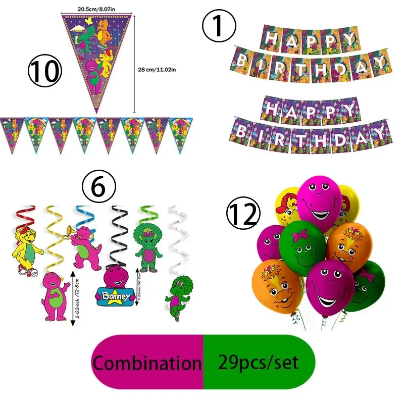 Barney Teller Tasse Dreieckige Flagge Happy Birthday Party Dekoration Einweg-Tischgeschirr-Set Charakter-Drucke Bestseller-Zubehör – Detail 9