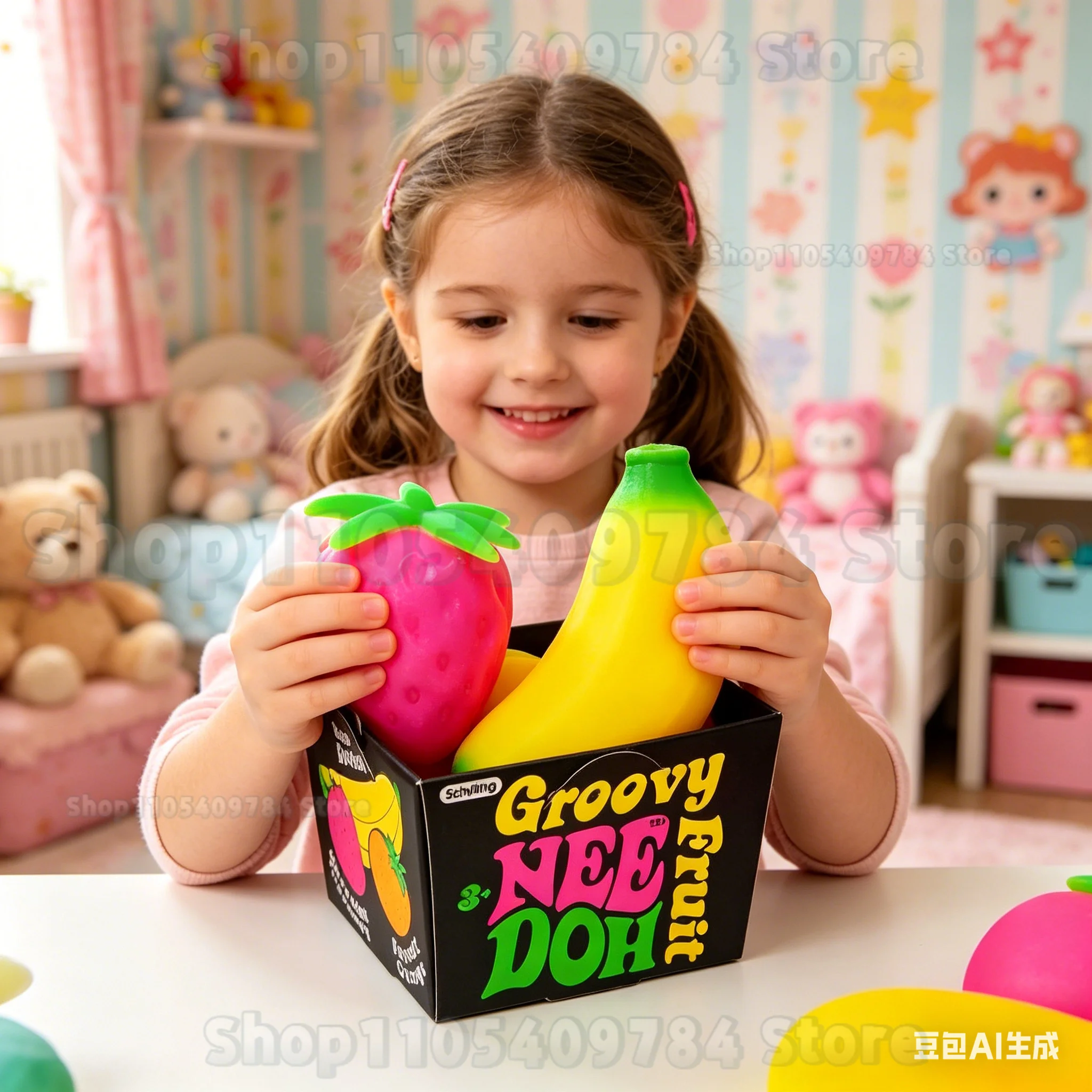 

New Groovy Fruit Stress Ball, Strawberry Banana Squeeze Toy, Soft Sensory Fidget Toy for Kids Adults, Anxiety Relief Gift