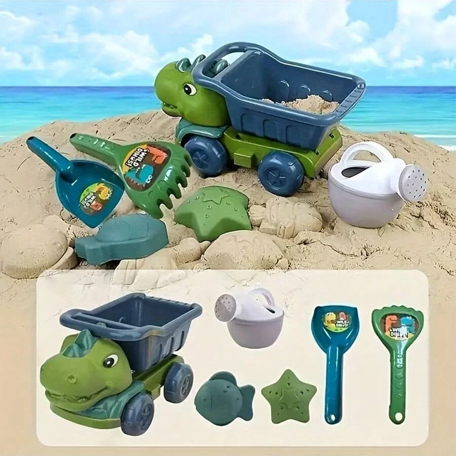 1 set di giocattoli da spiaggia con sabbia per veicoli di ingegneria e set di giocattoli per auto con sabbia di dinosauro adatti ai bambini anziani